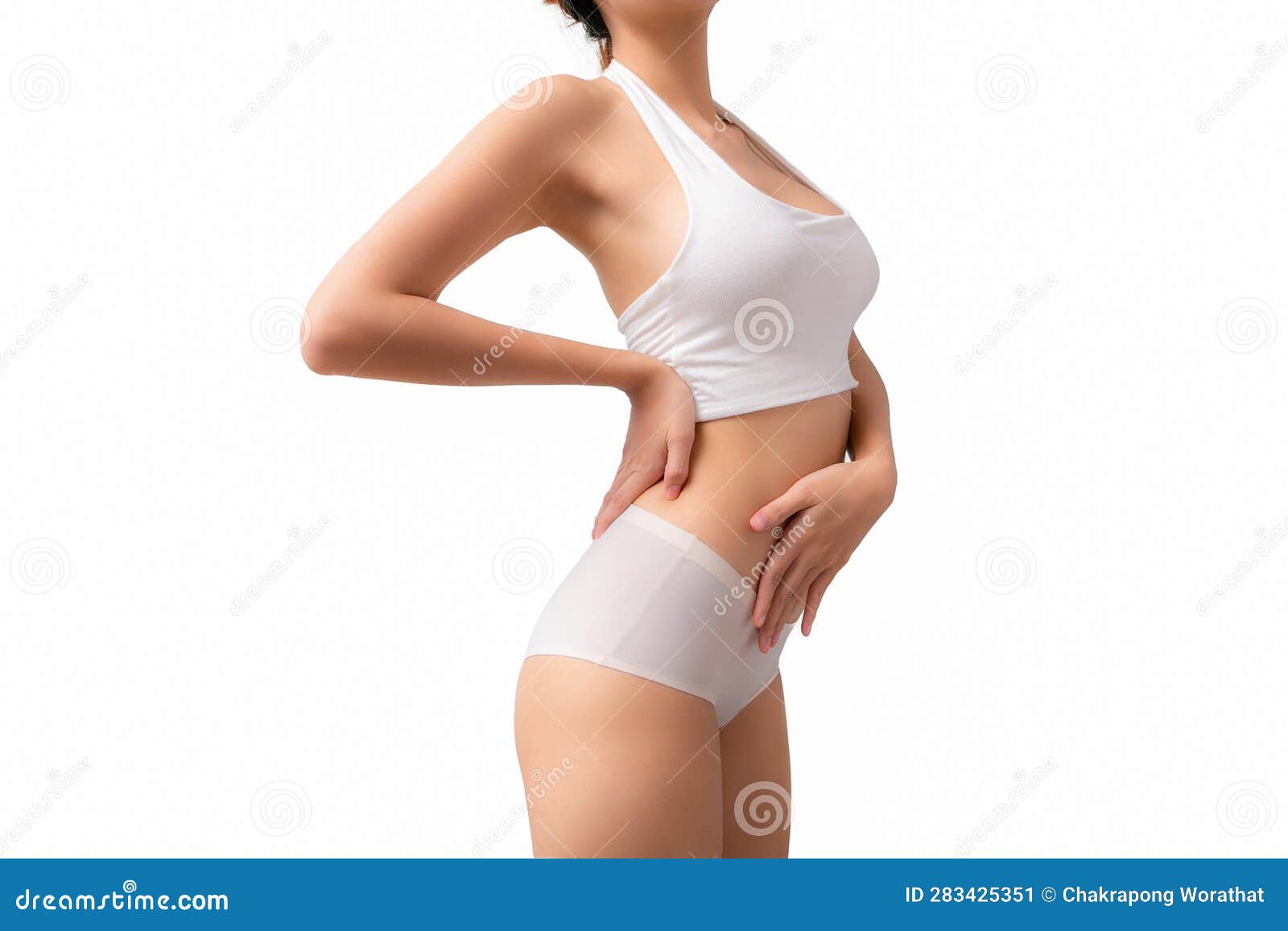 Closeup Asian Woman Wear Underwear Beautiful Body Belly Slim Shape with  Diet at Room. Stock Photo - Image of loss, asia: 189732612