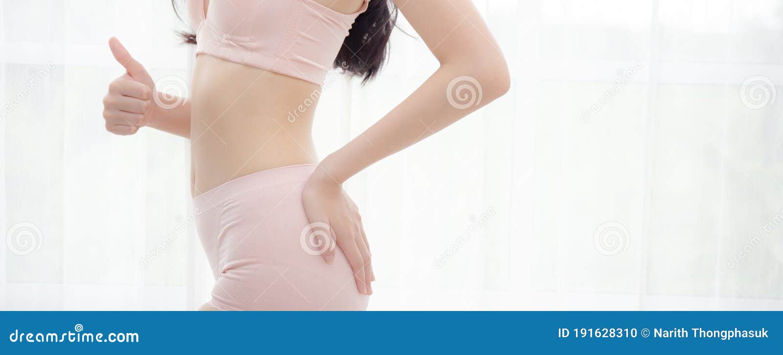 Closeup Asian Woman Wear Underwear Beautiful Body Belly Slim Shape with  Diet at Room. Stock Photo - Image of ideal, belly: 191628310