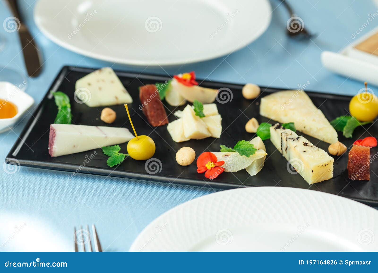 Assorted Spanish Cheese Platter on the Blue Table Stock Photo Image of plate, cheese 197164826