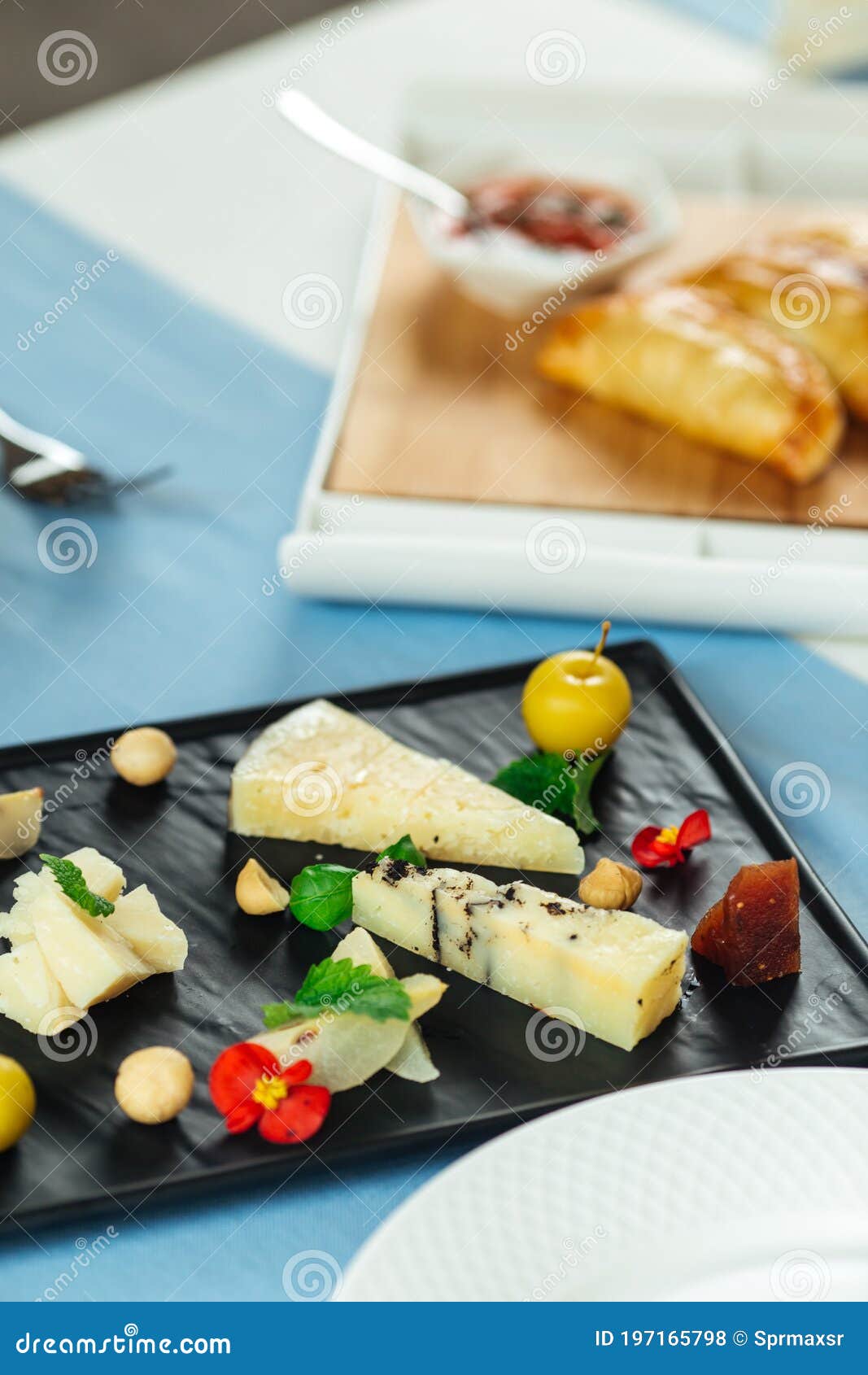 Assorted Spanish Cheese Platter on the Blue Table Stock Photo Image of cheese, appetizer