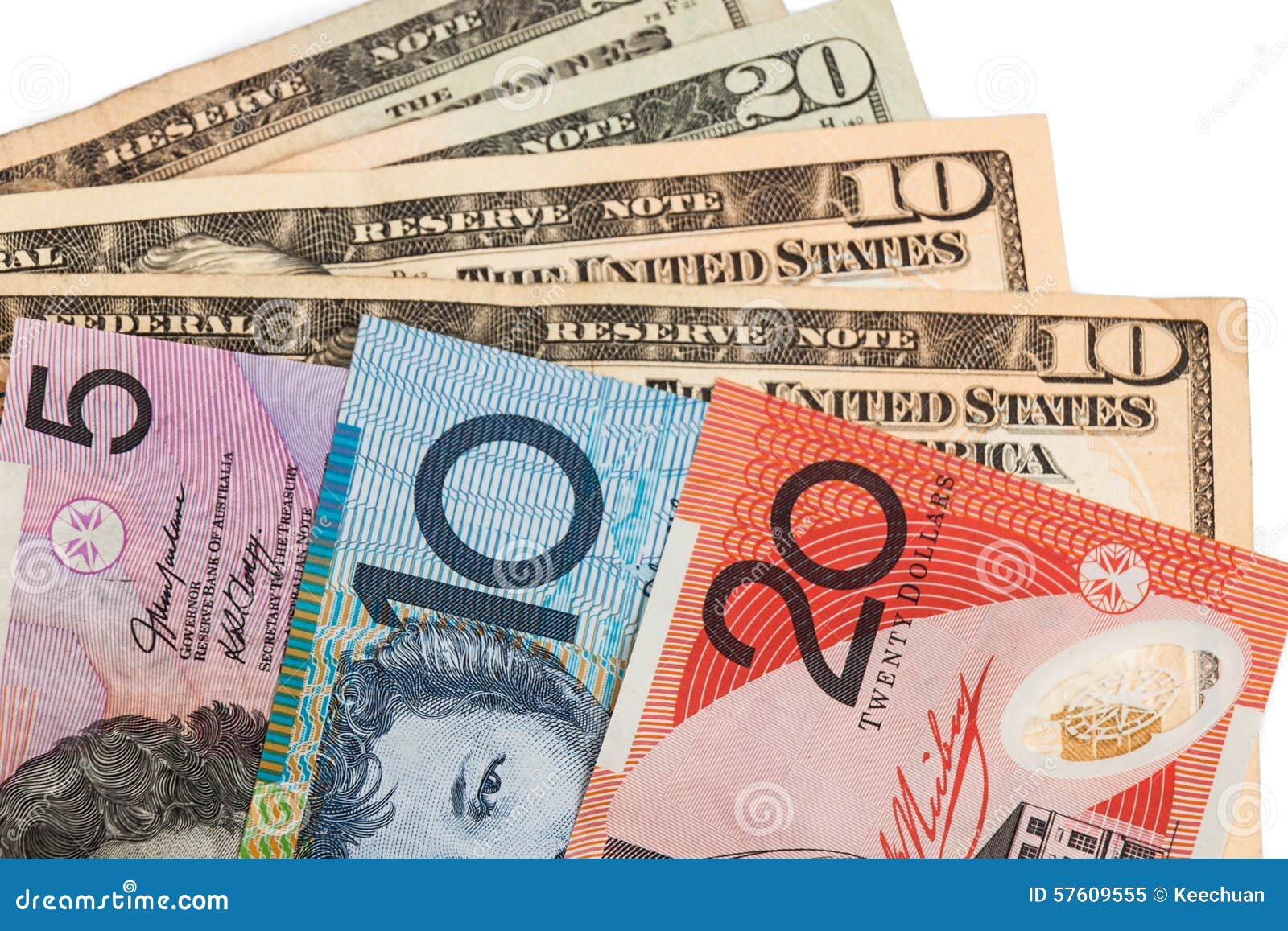 of Australian Dollar and American US Dollar Stock - Image of note, 57609555