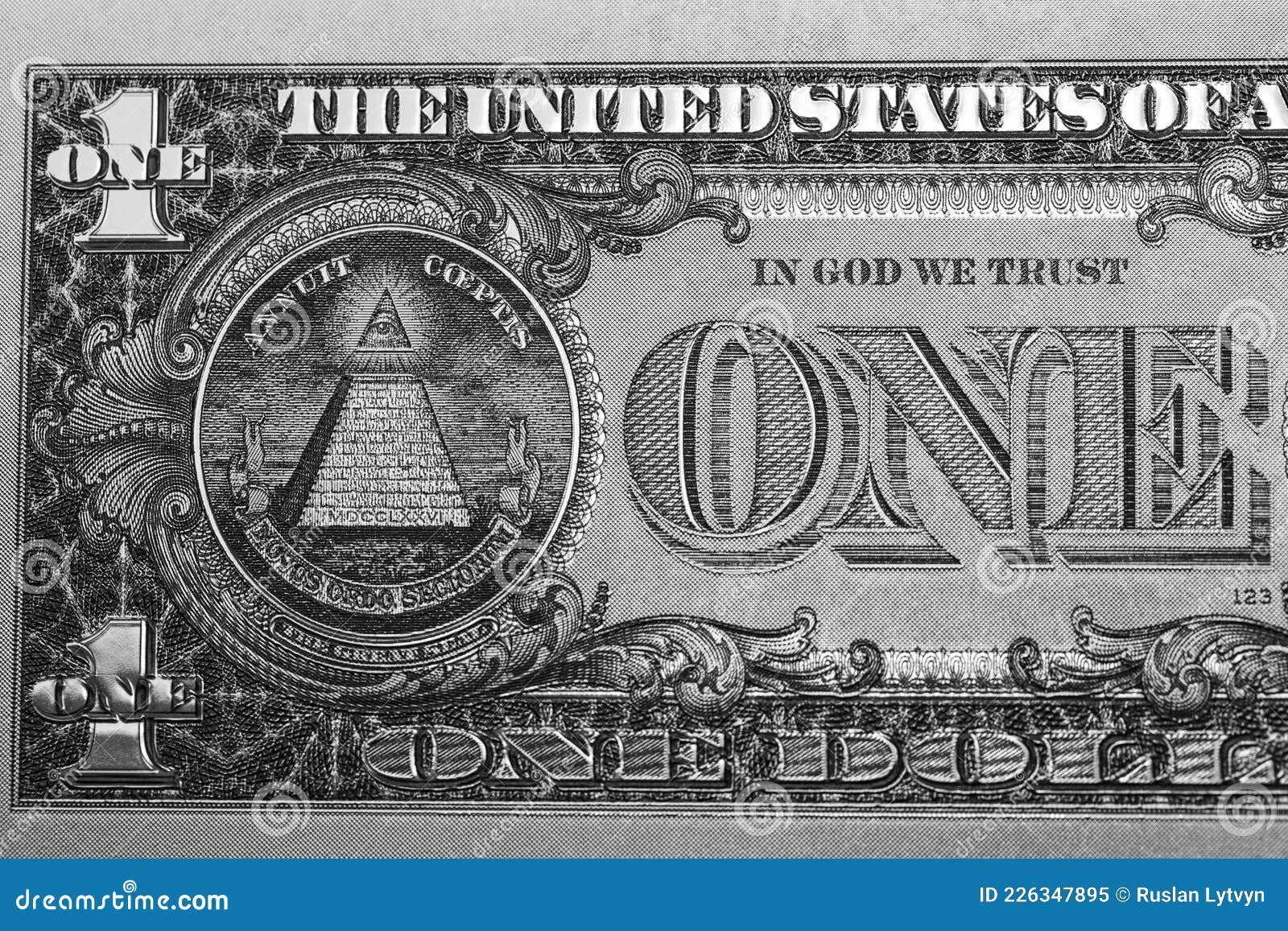 Closeup of Back Side of 1 Dollar Bill Stock Image - Image of