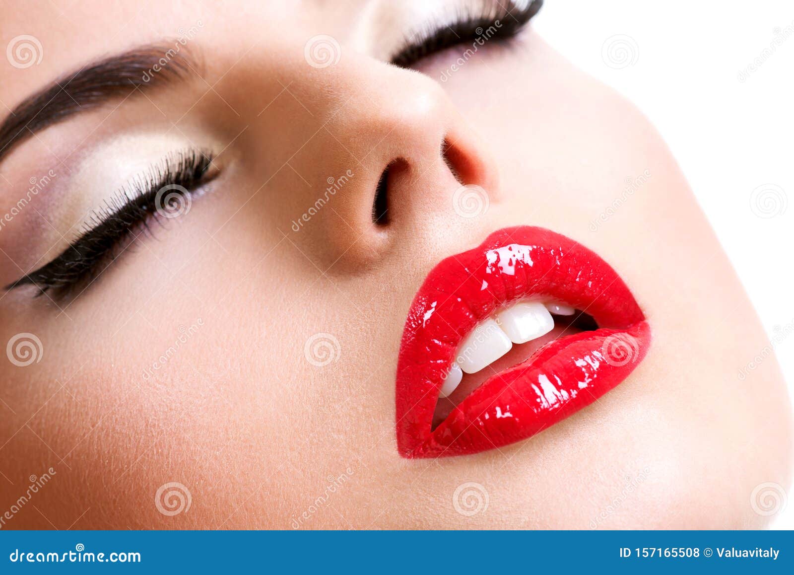 Closeup Beautiful Female Lips With Red Lipstick Stock Photo Image Of