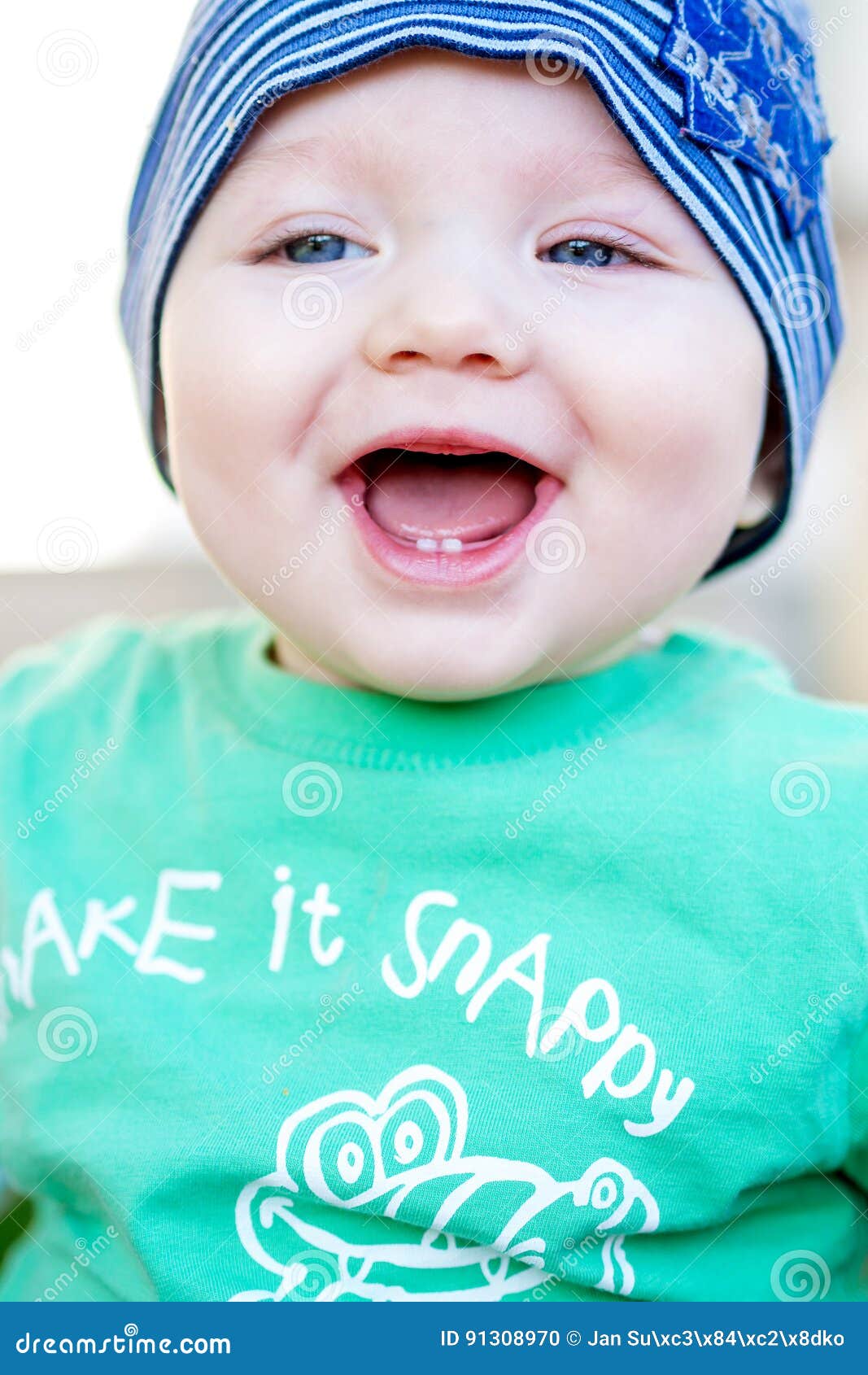 Closeup Of Beautiful Happy Baby With Blue Eyes Stock Photo Image Of