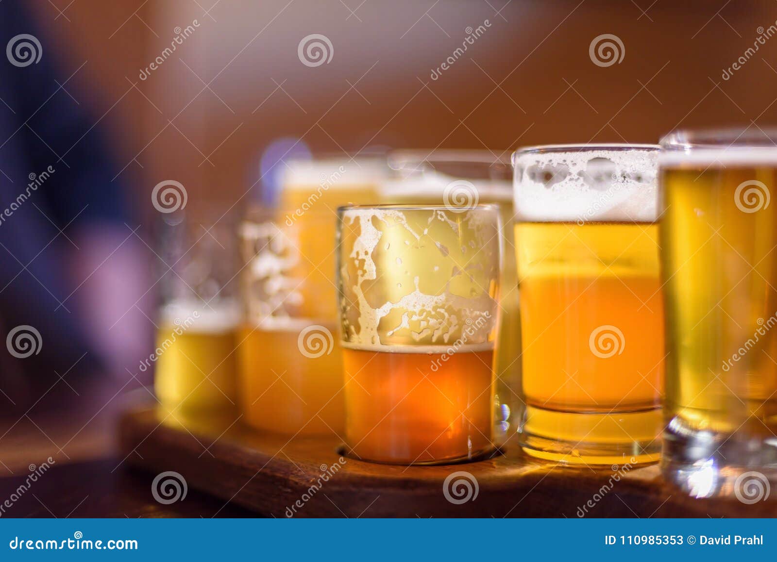 Closeup of a Beer Flight at Brewery in Sunlight Stock Image Image of