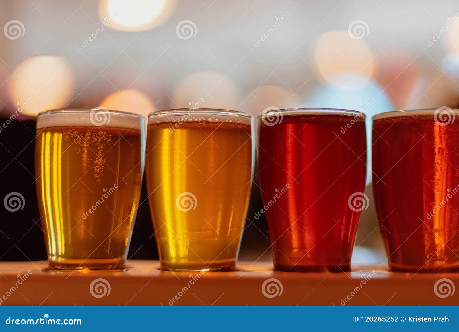 Closeup of Beer Flight in Tasting Glasses Stock Photo Image of amber