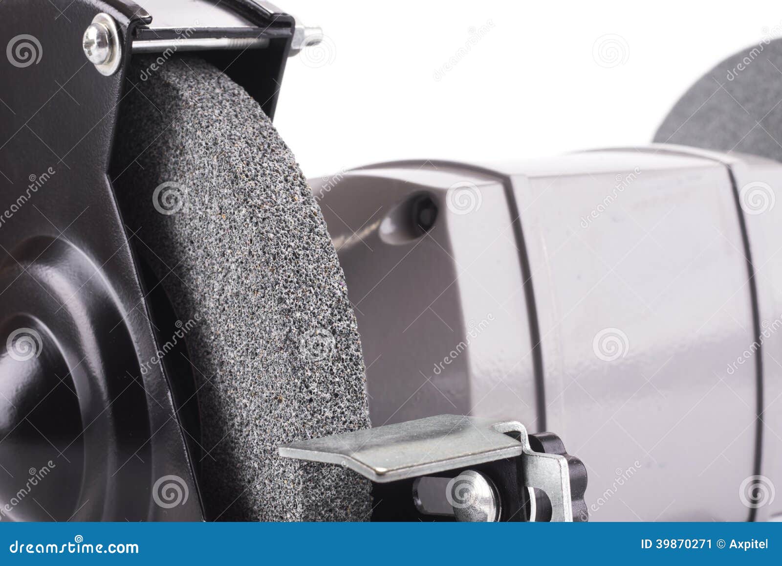 closeup of bench grinder wheel  on white