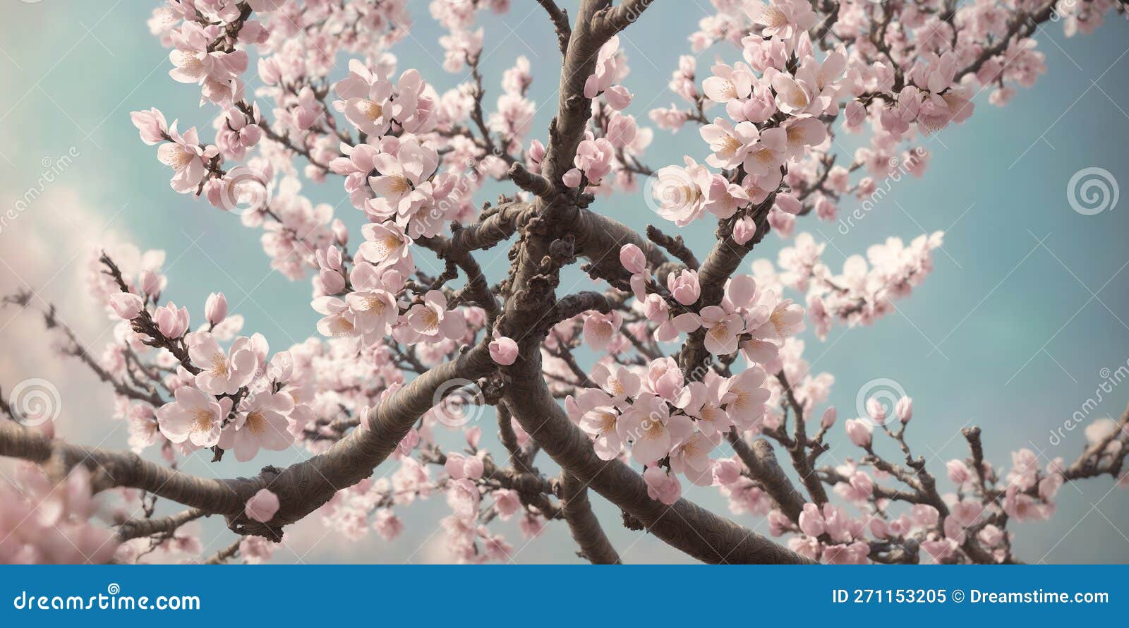 closeup of blossoming sakura tree branches with fresh flowers. ornated and stulized. ai generated 