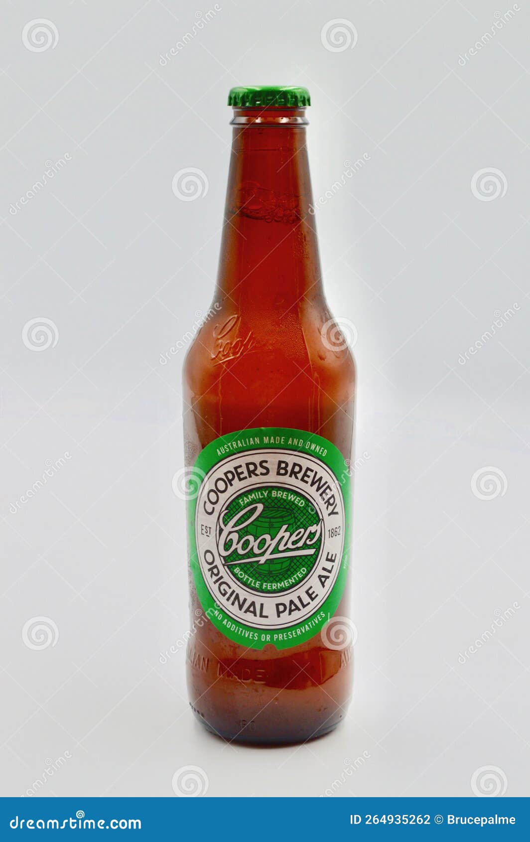 A Closeup of a Bottle of Coopers Original Pale Ale Against a White