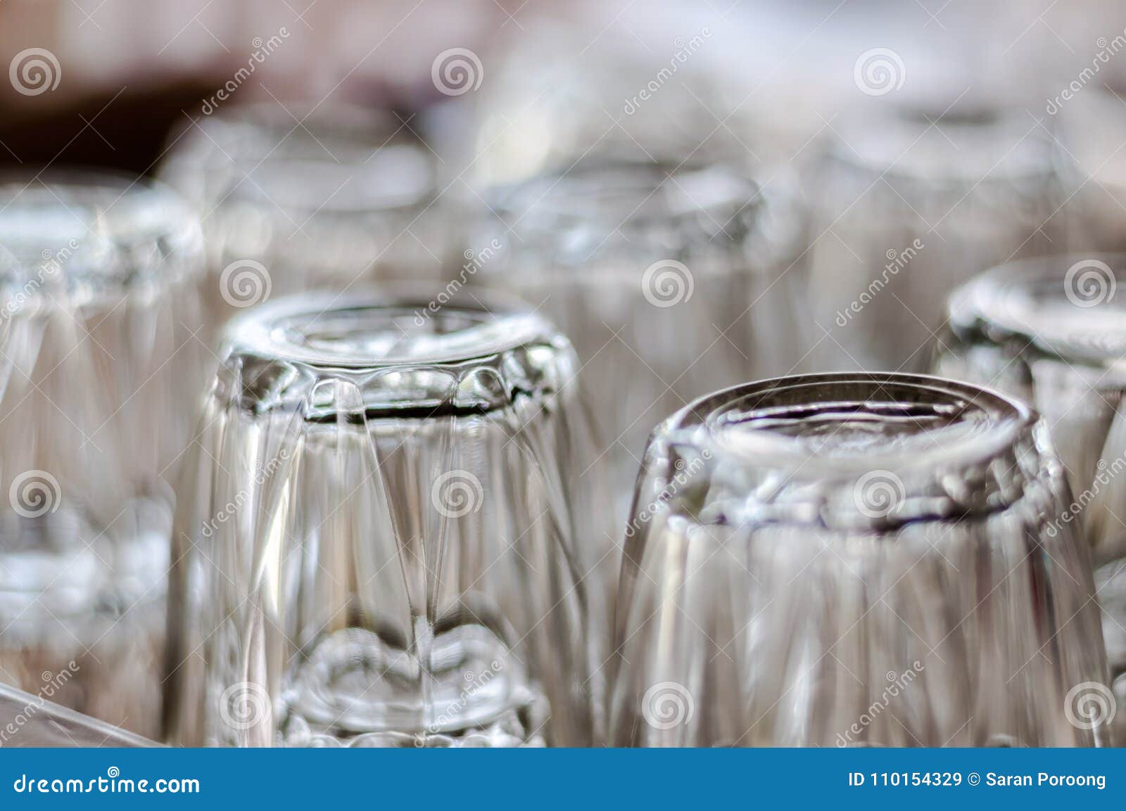 Closeup at Bottom of Upside Down Drinking Glasses Stock Image Image