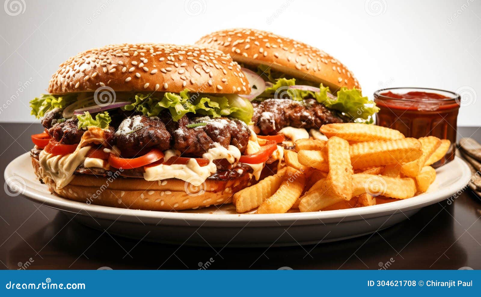 closeup brade with grilled burger in a plate  on white