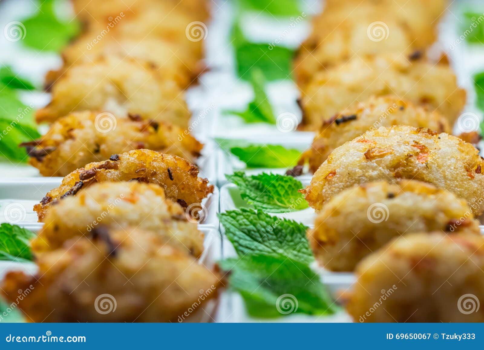 Closeup of Breaded Chicken Nuggets and Peppermint Leaves Stock Image