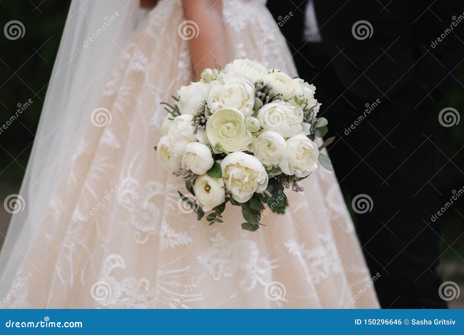 Closeup of Bride Hold Bouquet in Her Hands Stock Photo Image of