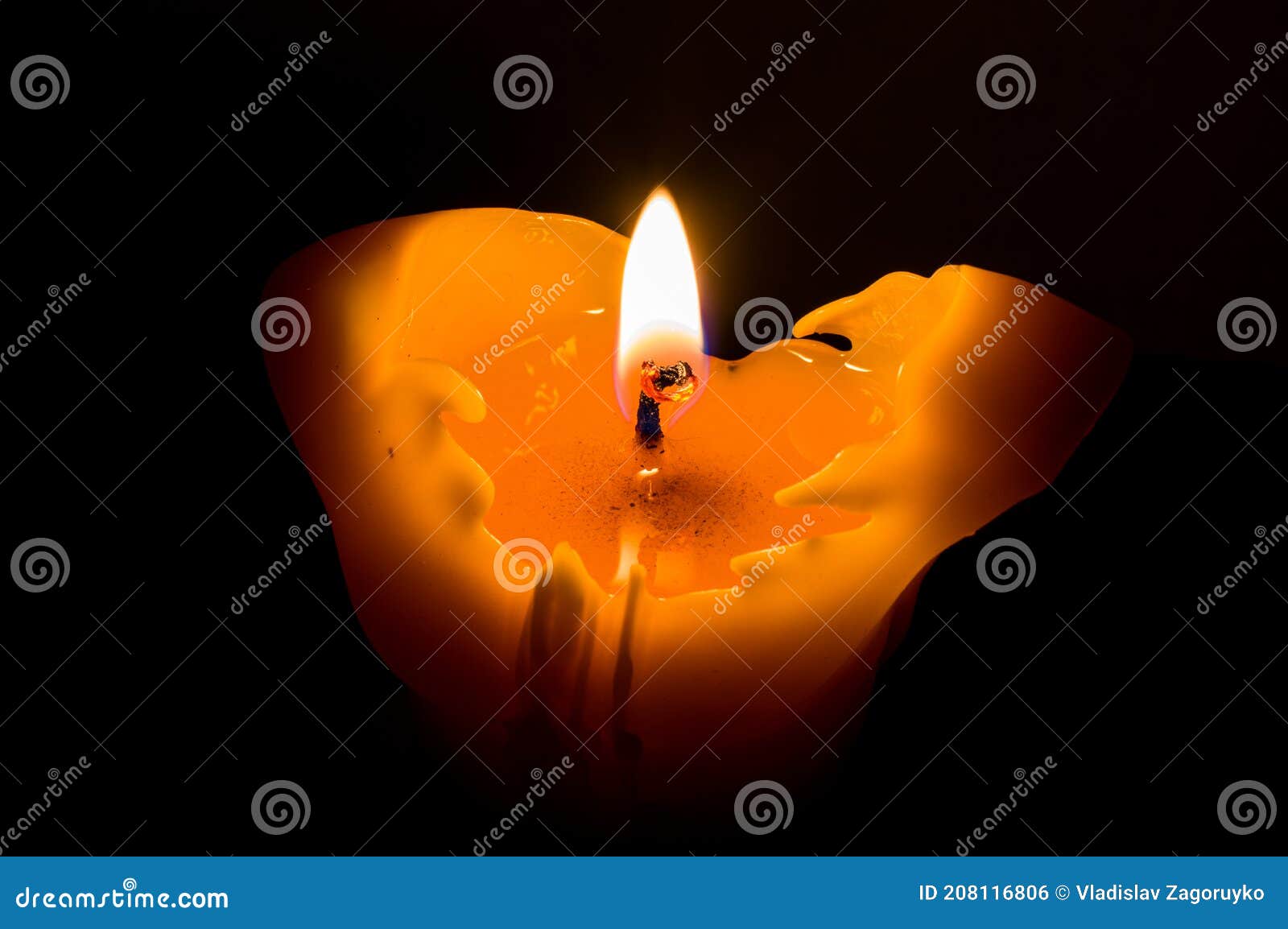 Closeup of a Burning Candle. Burning Wick Close Up Stock Photo Image