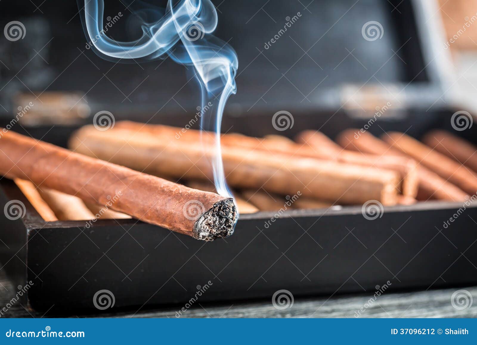 Closeup of burning cigar stock photo. Image of product 37096212