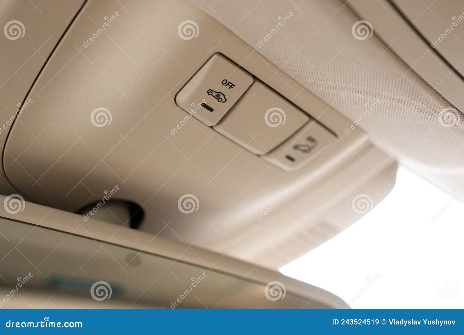 Closeup of Cabin Lights Switch in Car, Light Control Panel Inside a