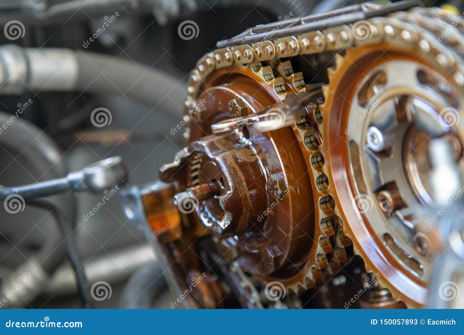 Closeup Of Car Timing Chain Stock Image - Image of metallic, engine