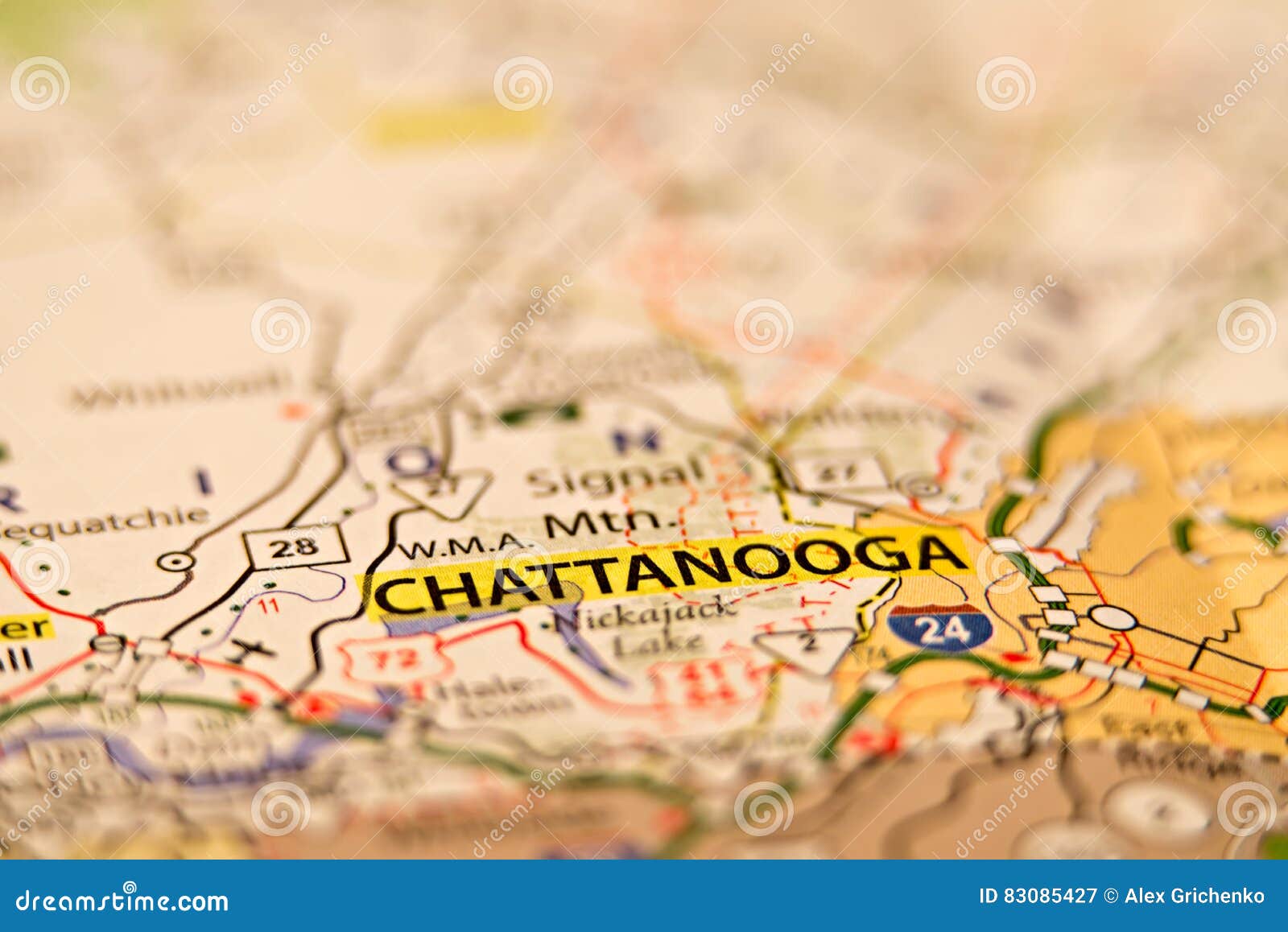 Closeup of Chattanooga on a Geographical Map. Stock Image Image of