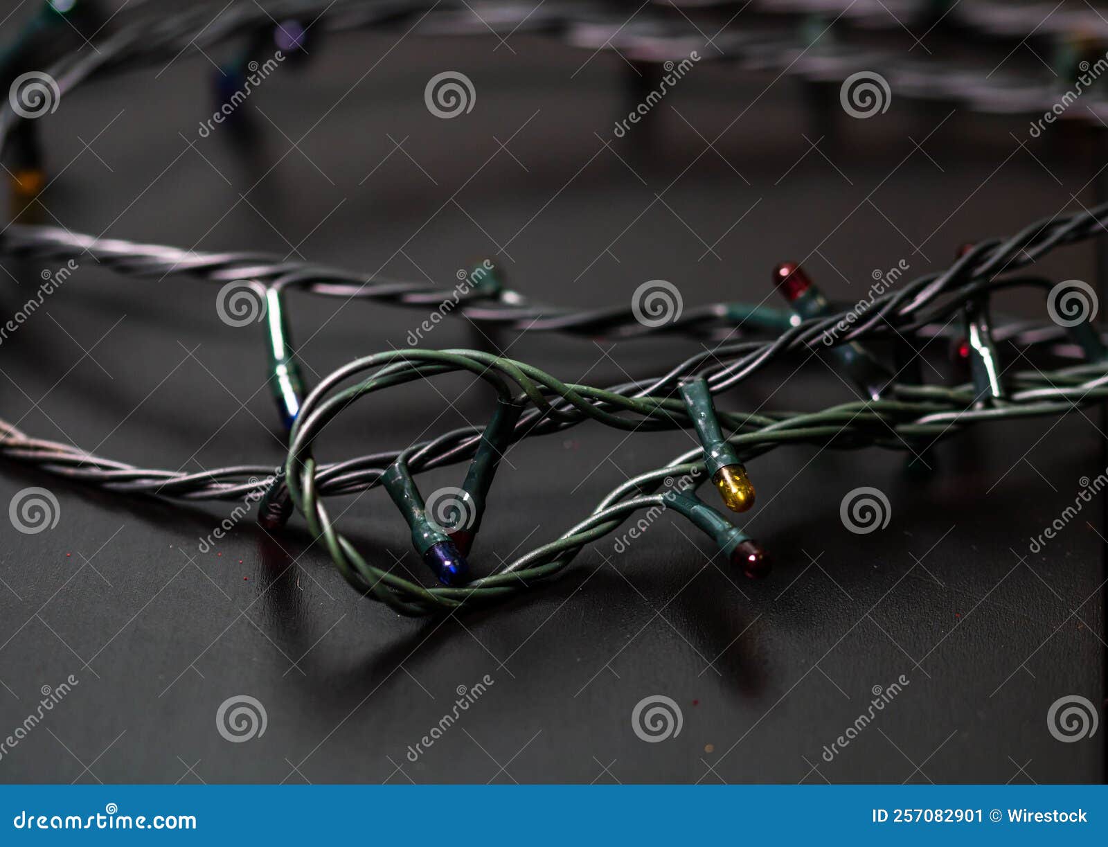 Closeup of Christmas Lights Put on a Black Surface. Stock Image Image