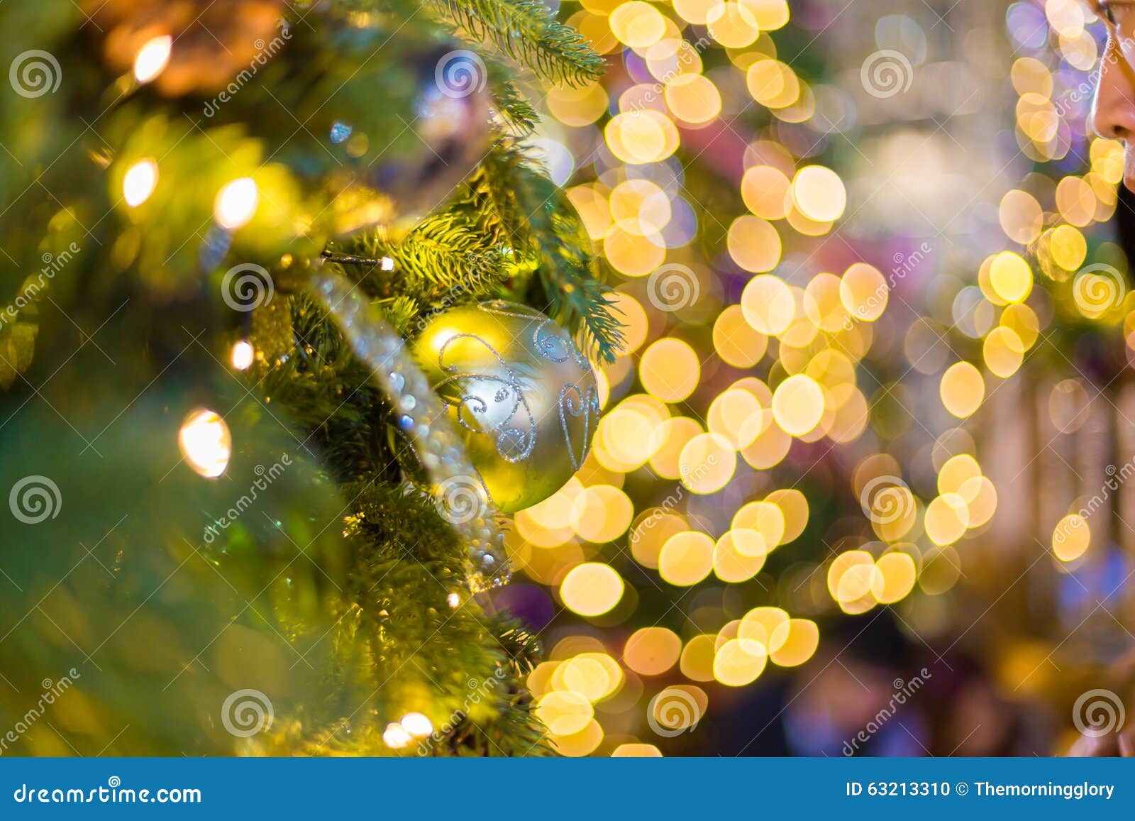Closeup of Christmas Tree at Night Stock Photo Image of bead, jolly