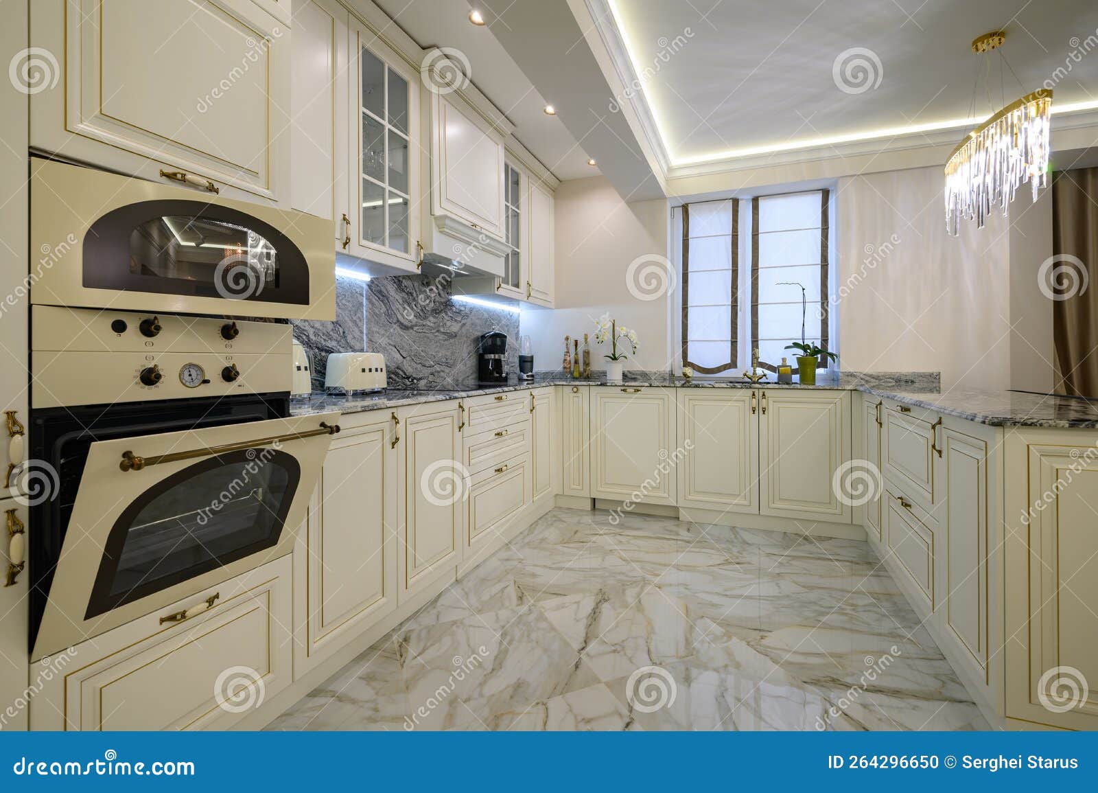 Closeup of Classic Cream-colored Kitchen Stock Photo - Image of furniture,  counter: 264296650