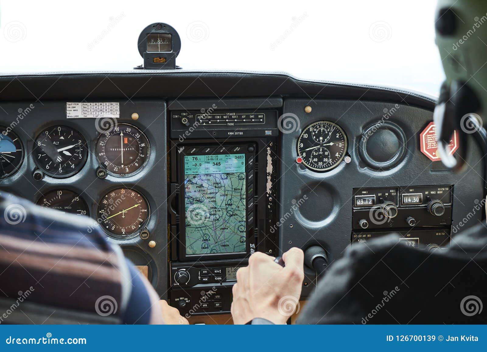 Closeup Of A Cockpit Of Cessna Skyhawk 172 Airplane With Two