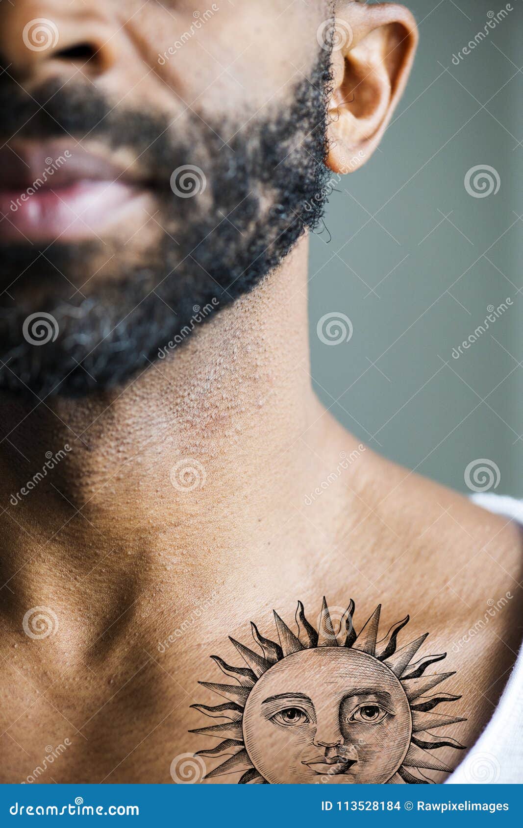 Closeup of Collar Bone Tattoo of a Man Stock Photo Image of fashion
