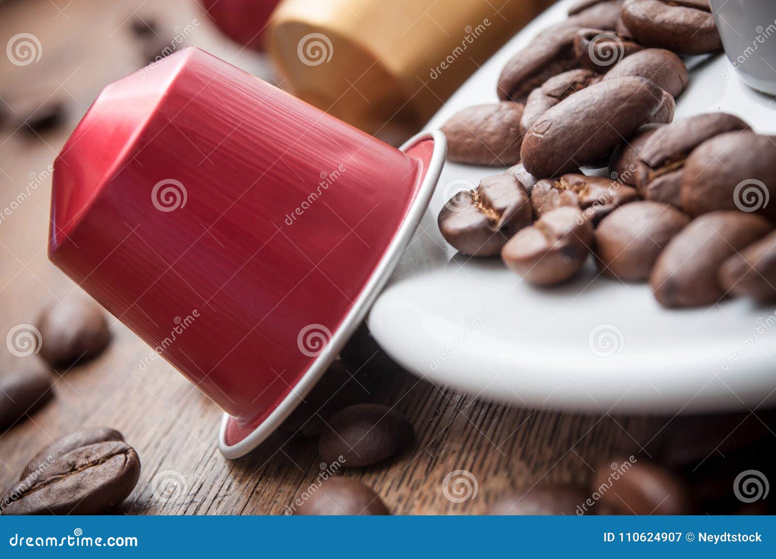 colorful espresso coffee doses with coffee beans and