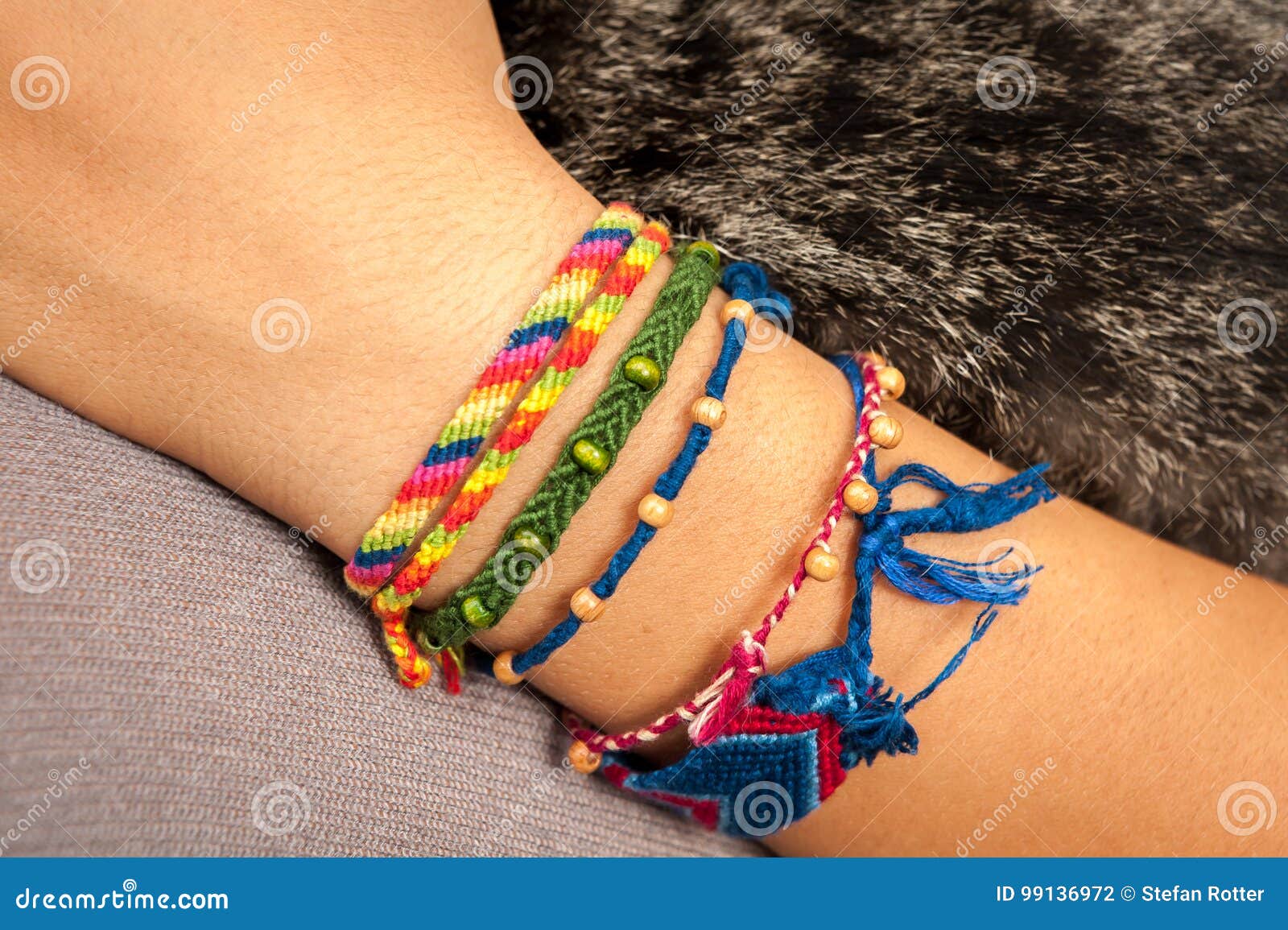 Colorful Friendship Bracelet on a Child`s Hand Stock Photo - Image of ...