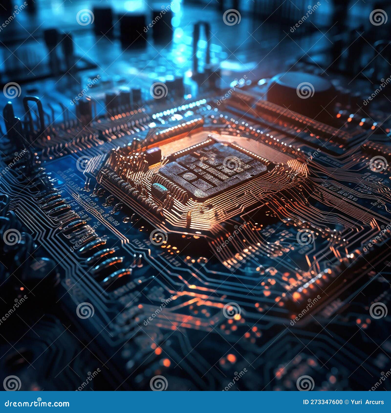 Closeup, Cpu and Digital Microchip in Computer, Hardware and