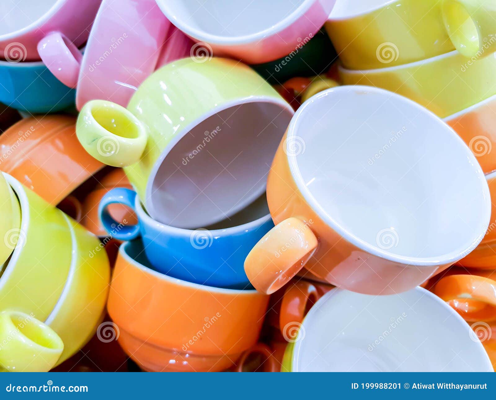 Colorful Heap of Ceramic Coffee Cup Fit on Screen Background Stock Image -  Image of lots, ceramic: 199988201