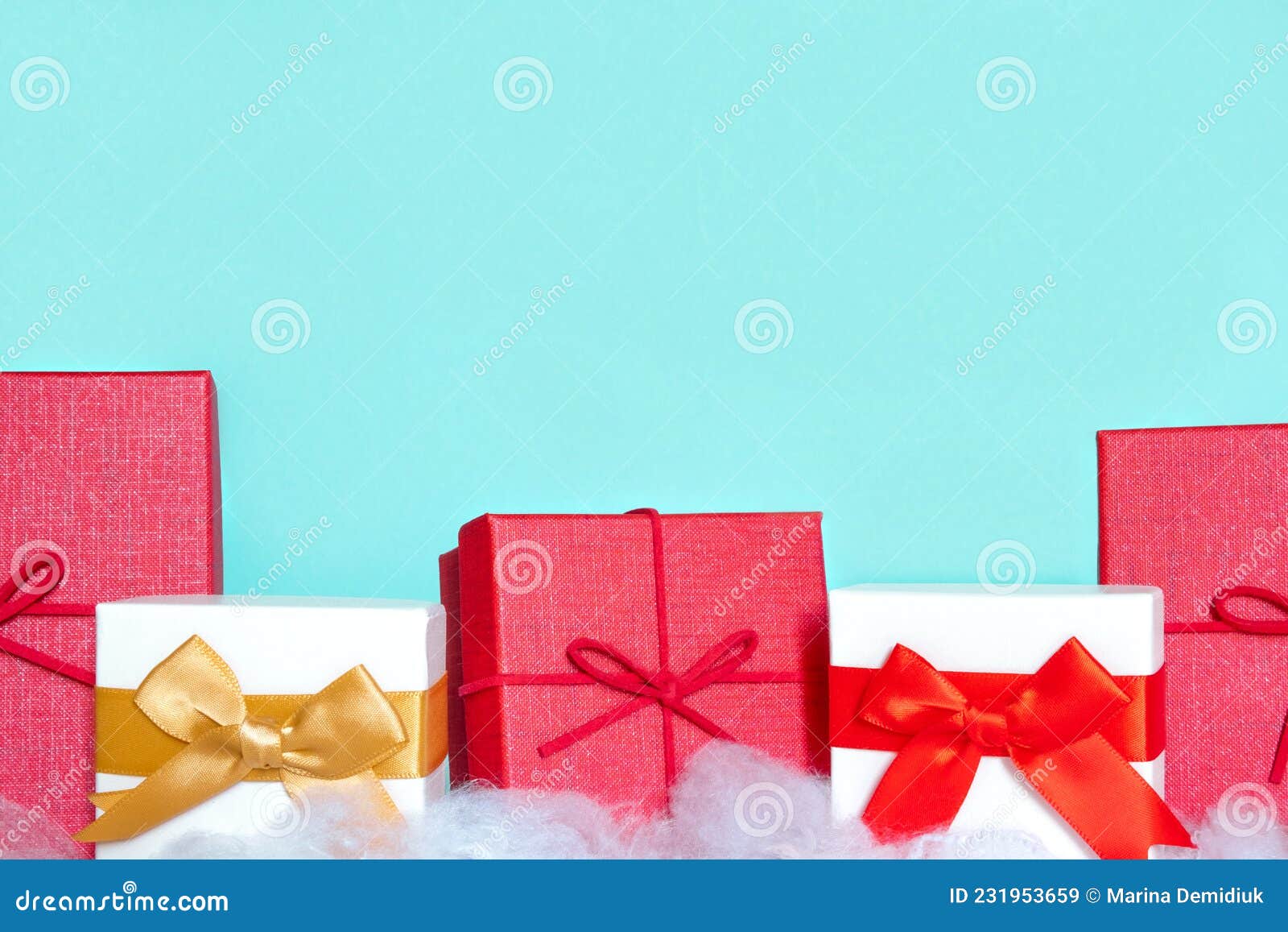 Closeup of Different Colorful Gift Boxes in a Row with Beautiful