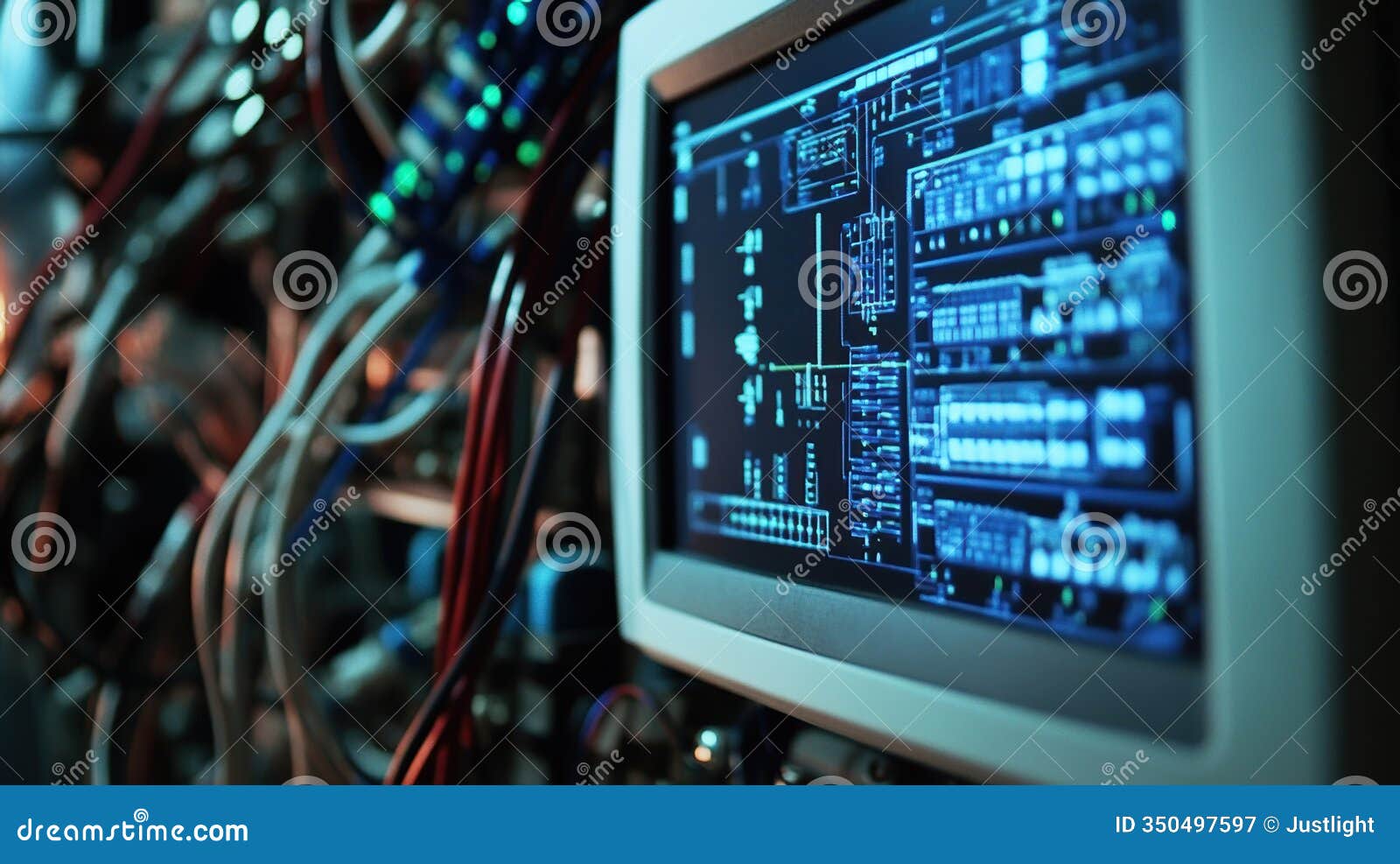a closeup of a digital monitor displaying realtime diagnostics surrounded by complex wiring showcasing modern