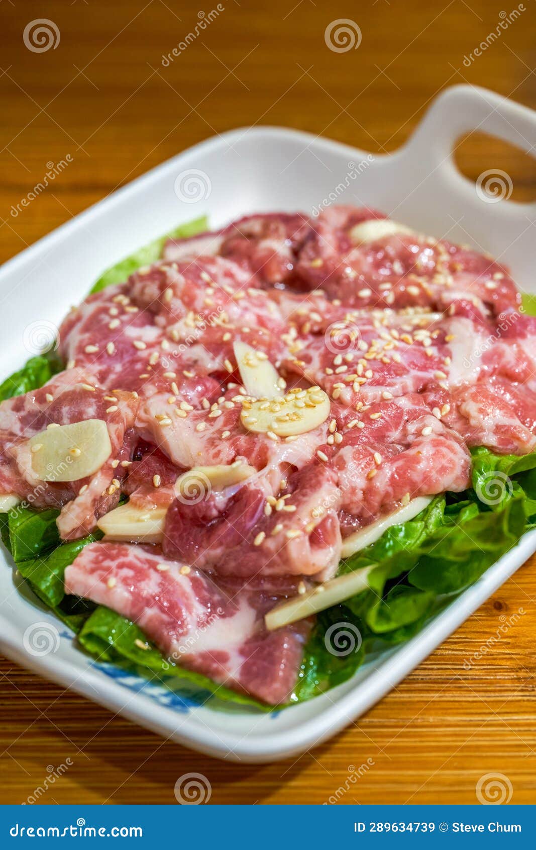 Closeup of a Dish of Marinated Pork Belly Beef Barbecue Ingredients