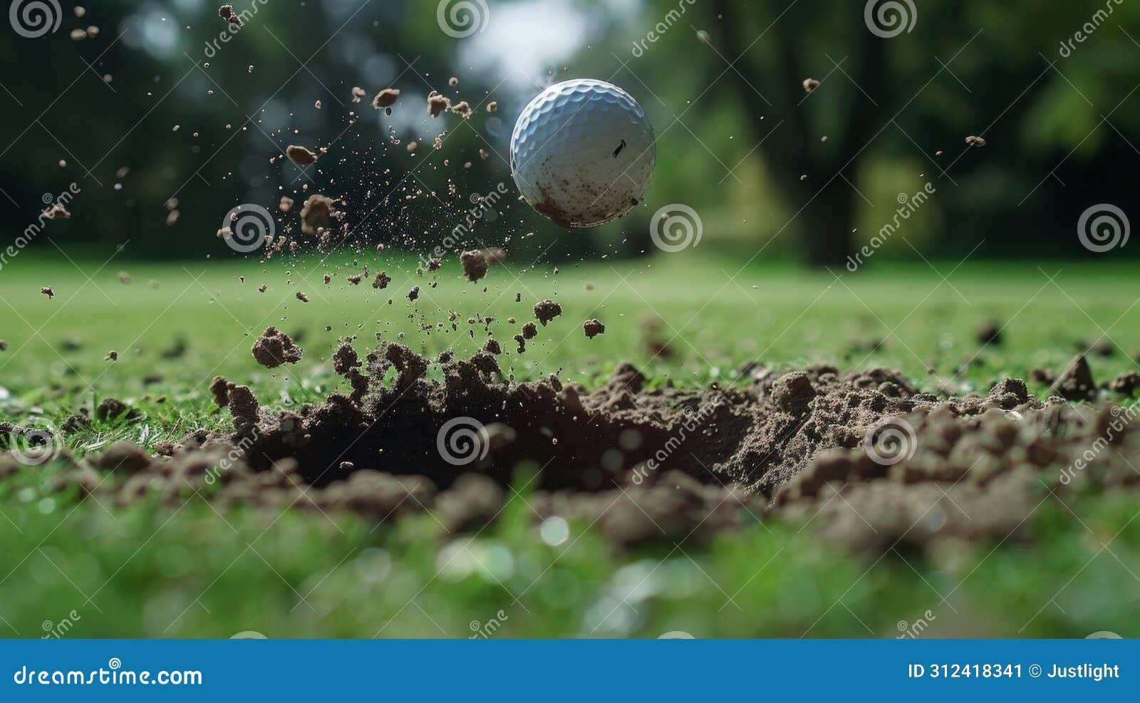 a closeup of a divot being lifted from the ground by a powerful swing