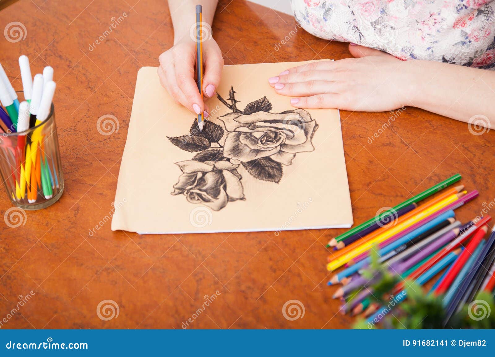 Closeup Of Drawing At The Desk Stock Image Image Of Creativity