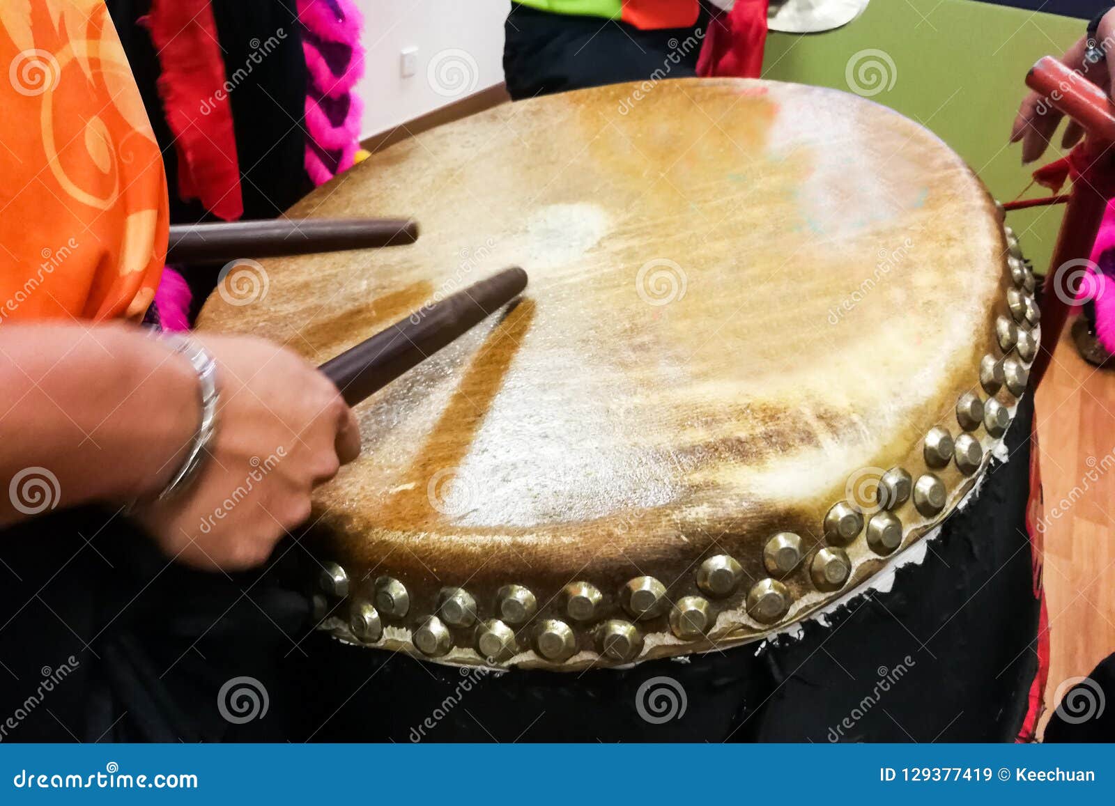 Closeup of Drummer Hitting Drum during Lion Dance Performance Stock ...