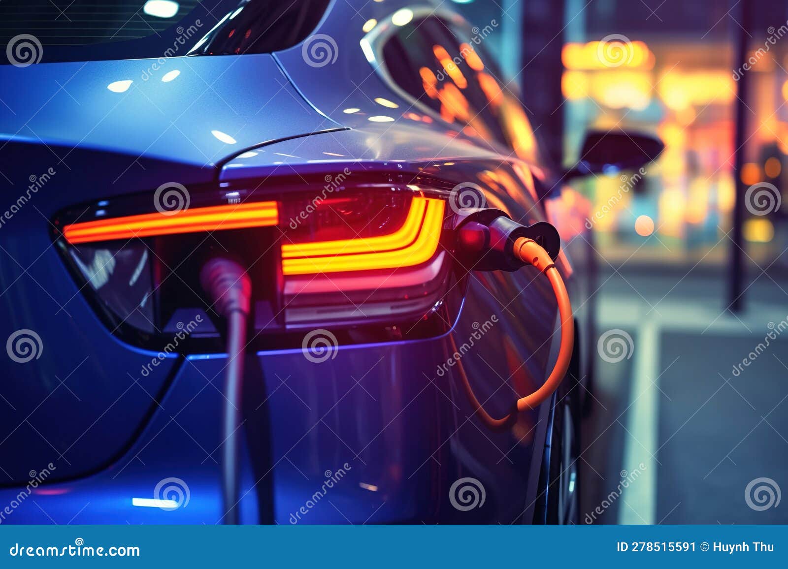 Closeup Of An Electric Car Being Charged From A Fast Charger With The closeup-of-an-electric-car-being-charged-from-a-fast-charger-with-the
