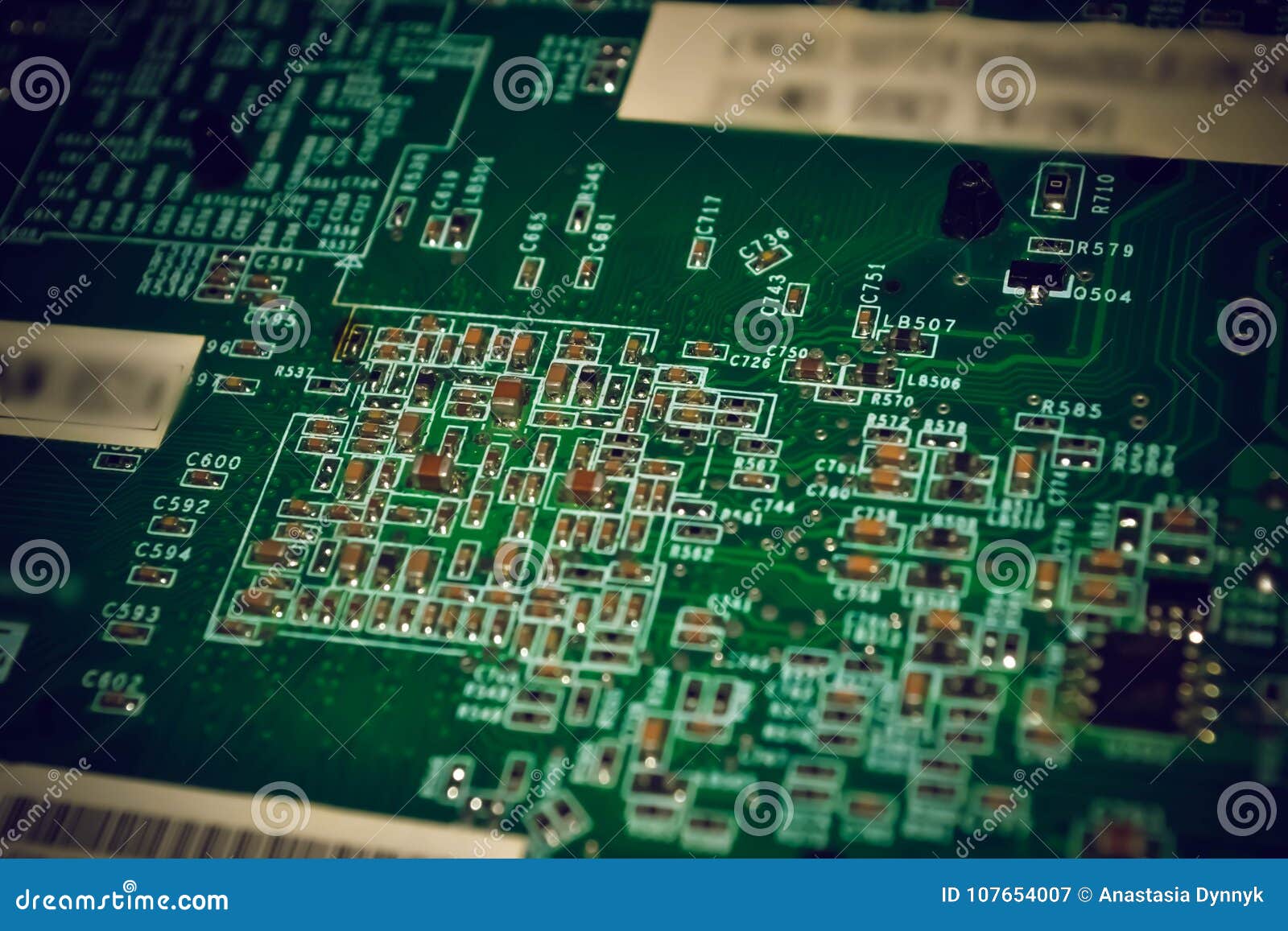 Closeup on Electronic Board in Hardware Repair Shop, Blurred and Toned Stock Image Image of