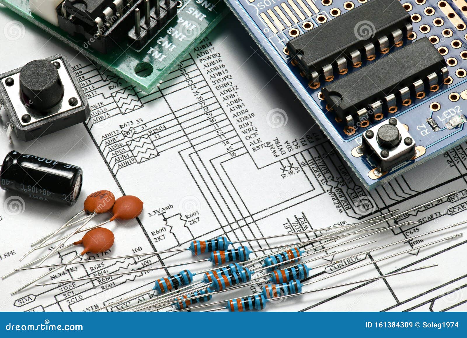 Closeup of Electronic Components, Printed Circuit Board, Unit, Part