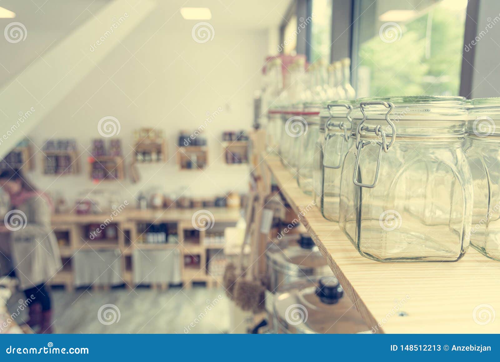 Closeup of Empty Glass Jar in a Zero Waste Shop. Stock Image Image of