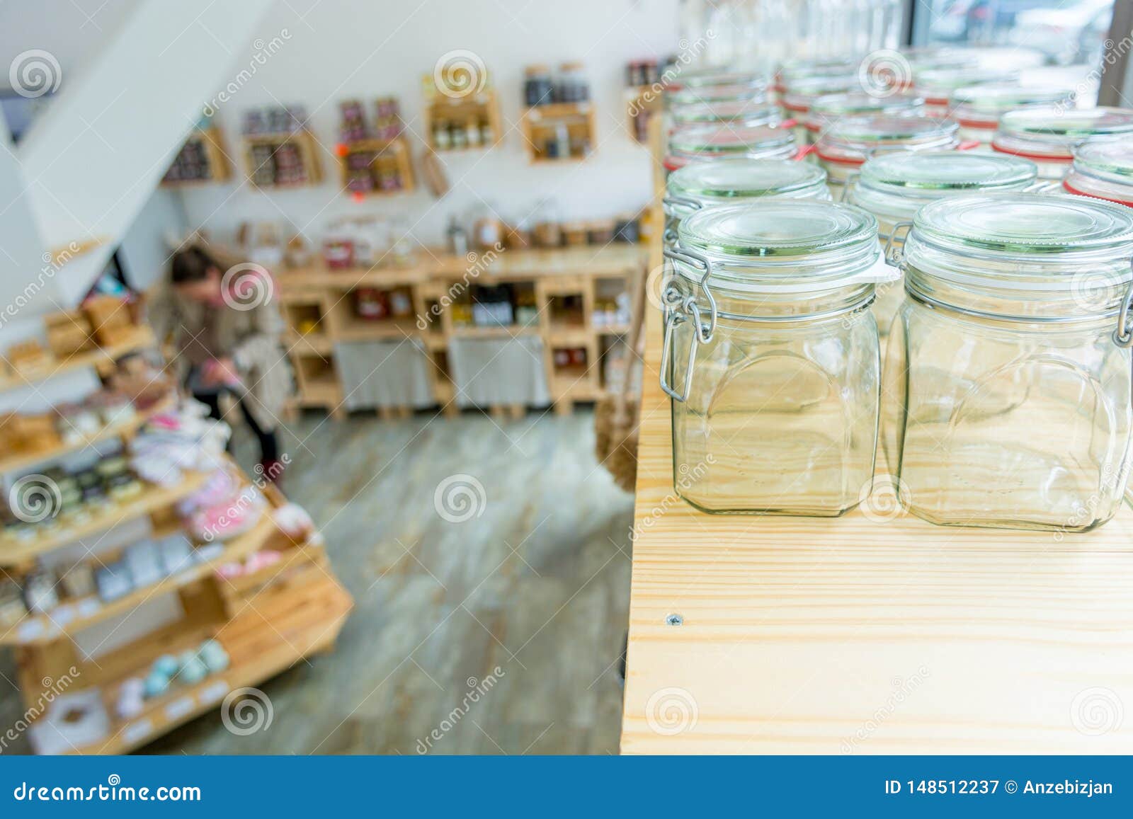 Closeup of Empty Glass Jar in a Zero Waste Shop. Stock Image Image of