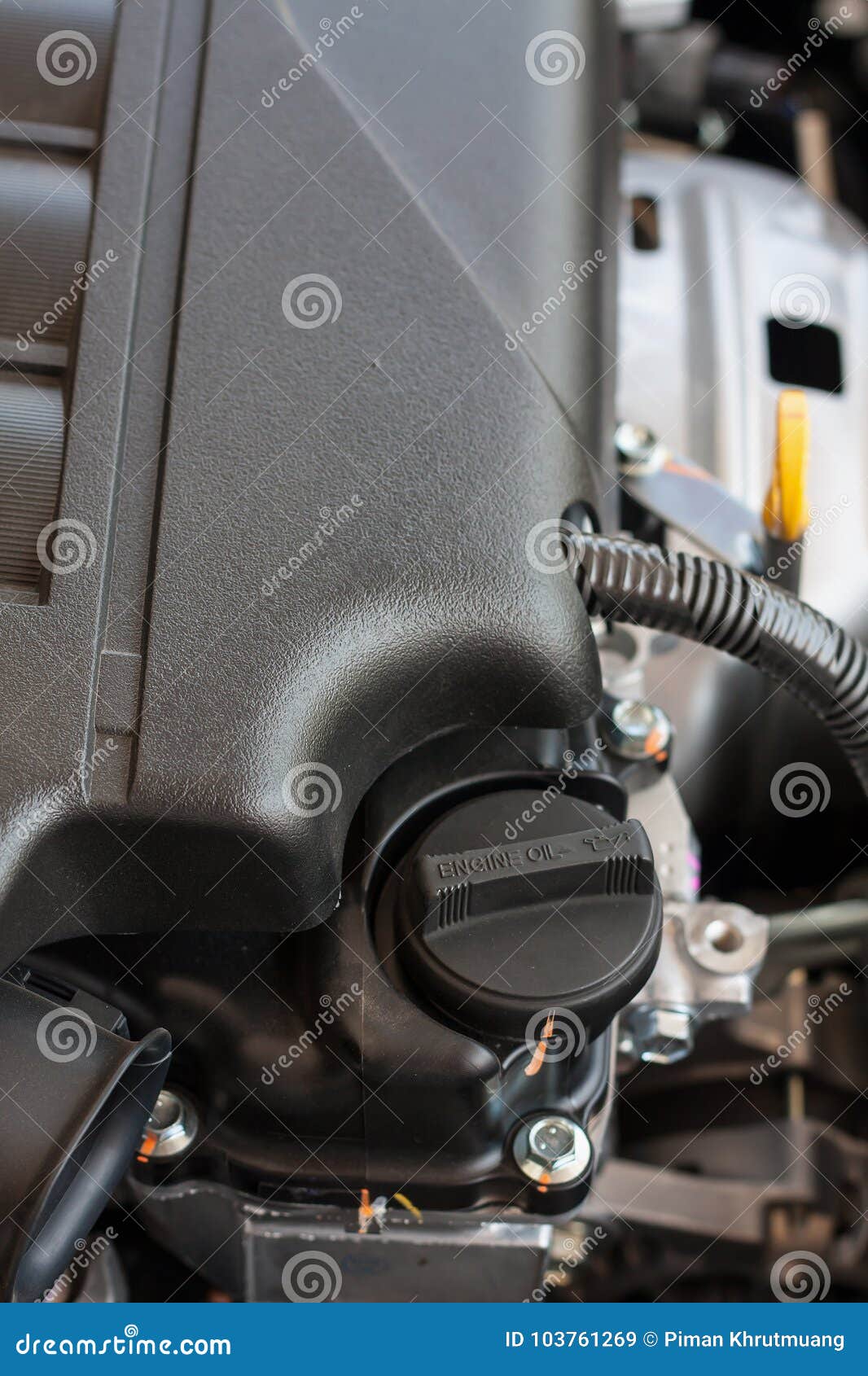 Closeup Engine Oil Cap in Engine Stock Image Image of chrome