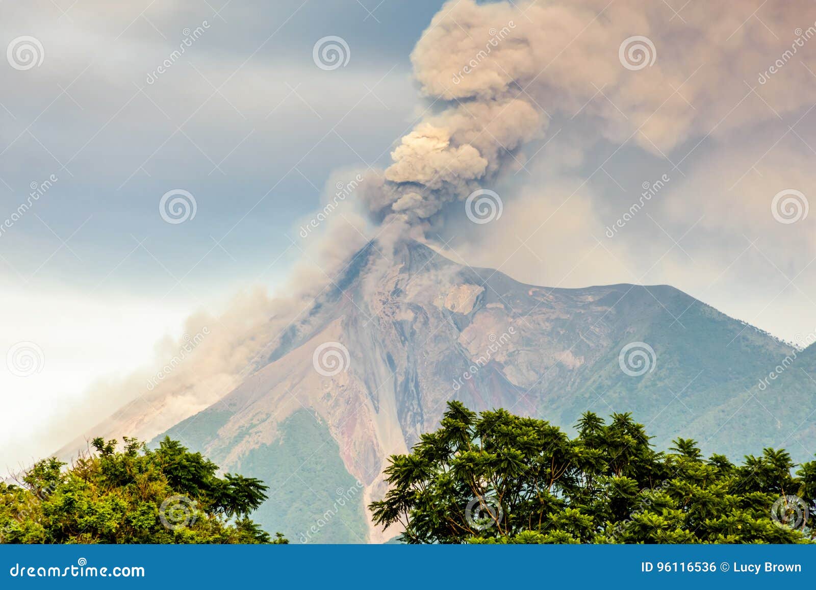 closeup of erupting fuego volcano, guatemala