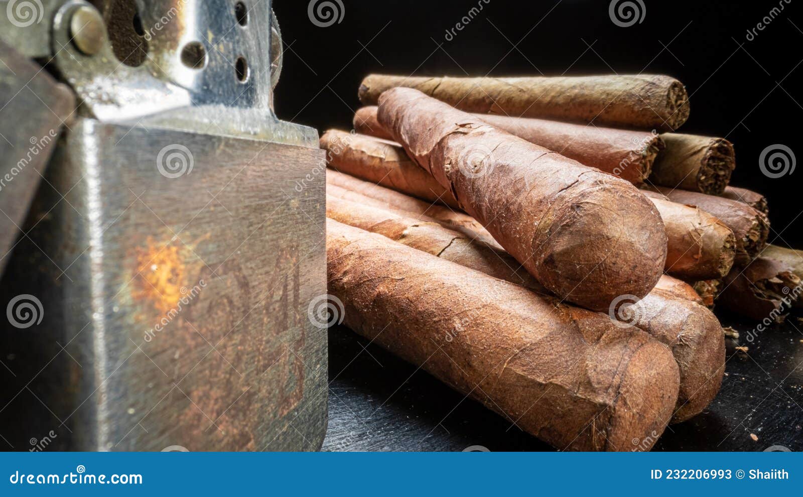 Expensive Cigar, Humidor and Cutter. Cigars in Humidor with Cutter