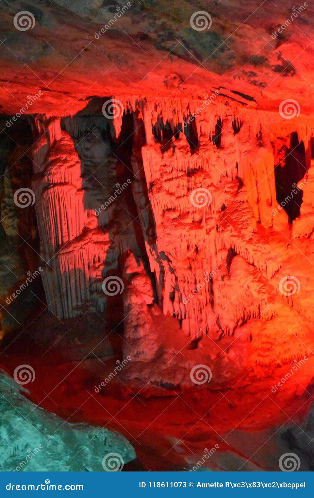 Closeup of the Famous Red Illuminated Cango Caves in Oudtshoorn, Little ...