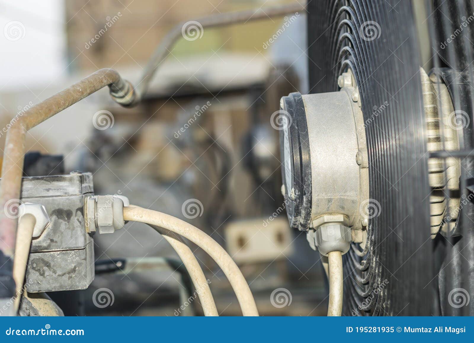Closeup of Fans of Heavy Duty Central Ac Cooling System Units Stock