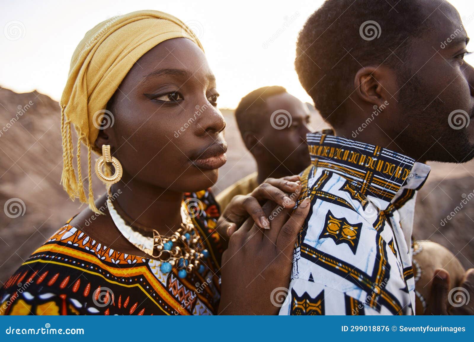 African American People in Traditional Clothing Looking Away in Nature ...