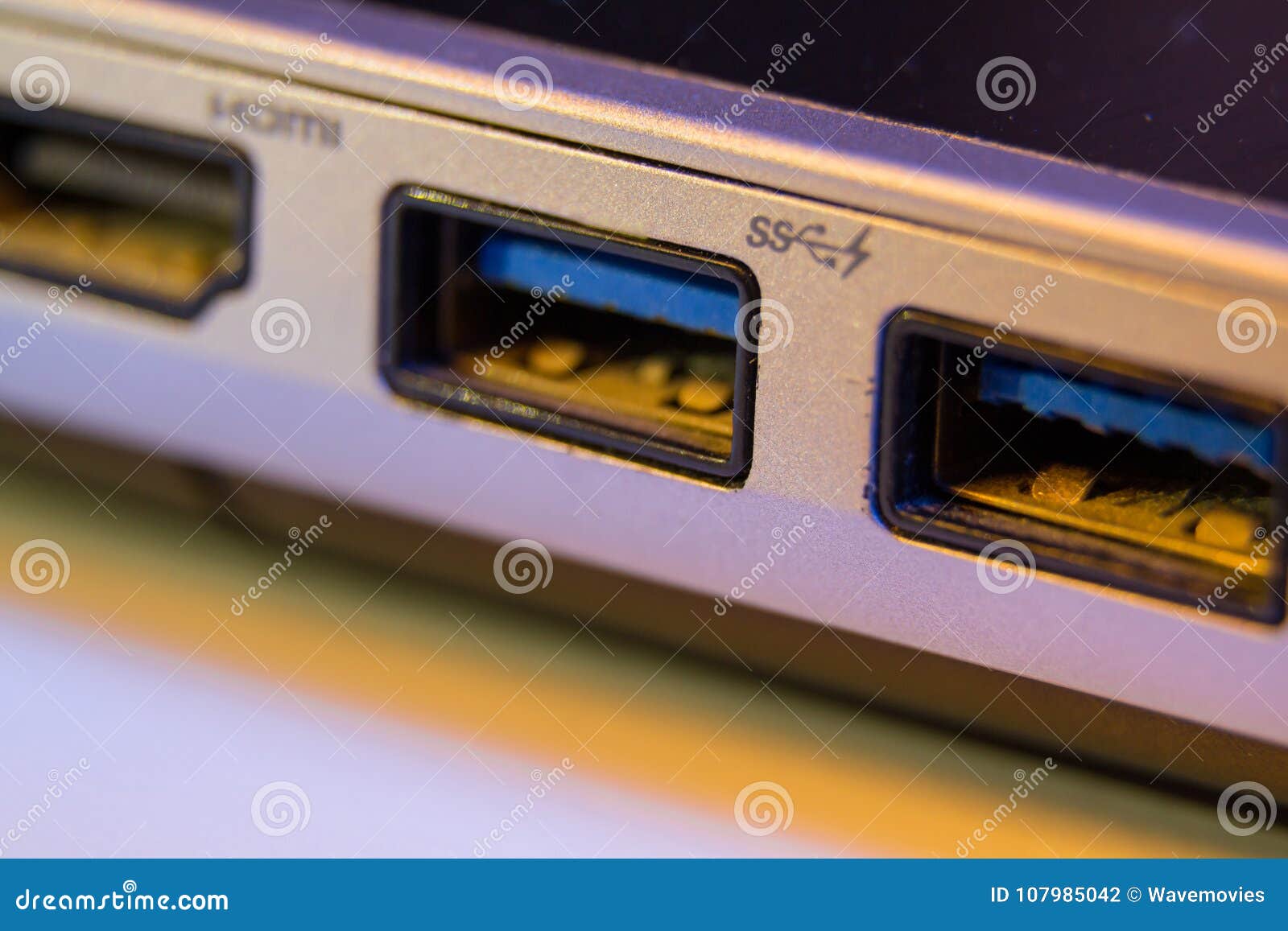 Closeup of Fast Blue USB 3 Ports in a Laptop Stock Photo Image of