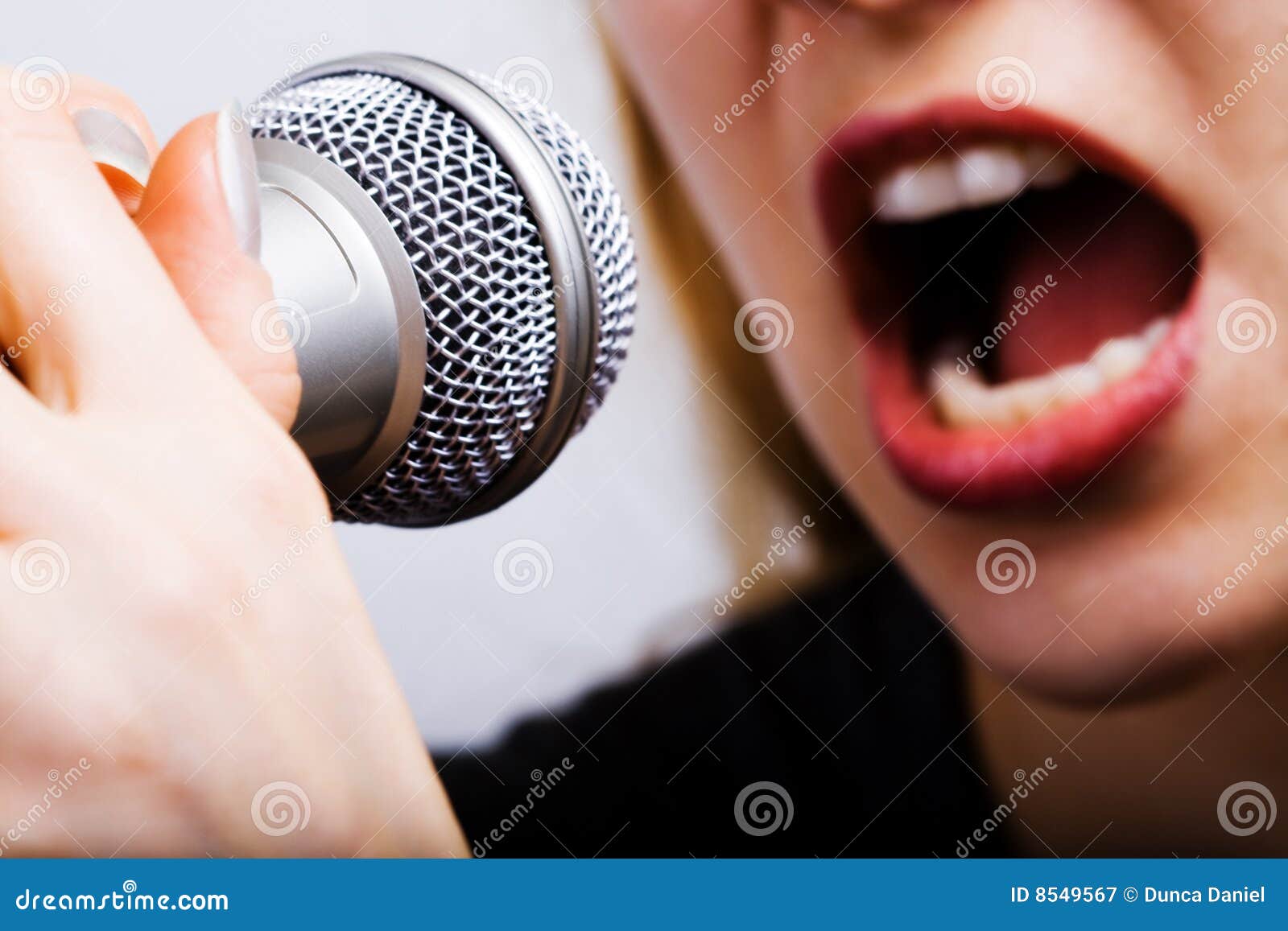 Closeup on Female Singer Mouth and Microphone Stock Image Image of